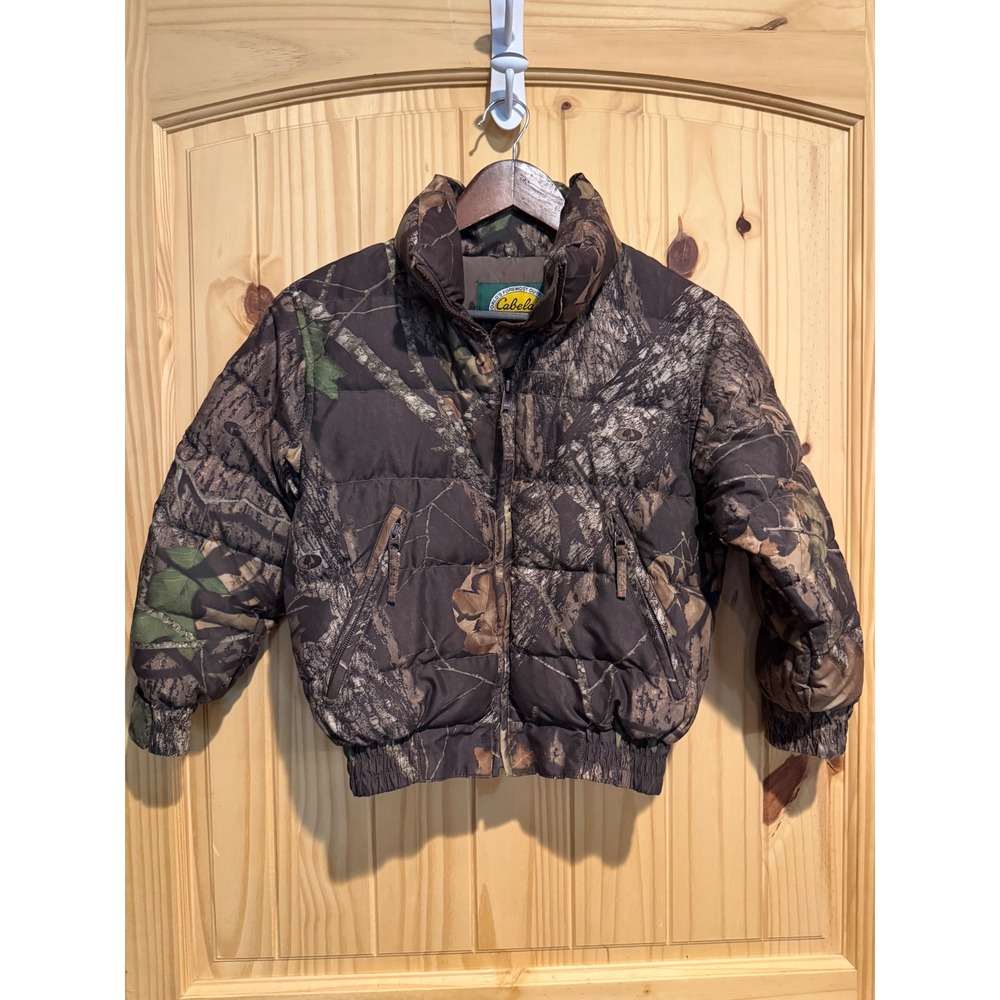 Cabelas Kids Camo Puffer Jacket Goose Down Mossy Oak Break-Up Camouflage Small